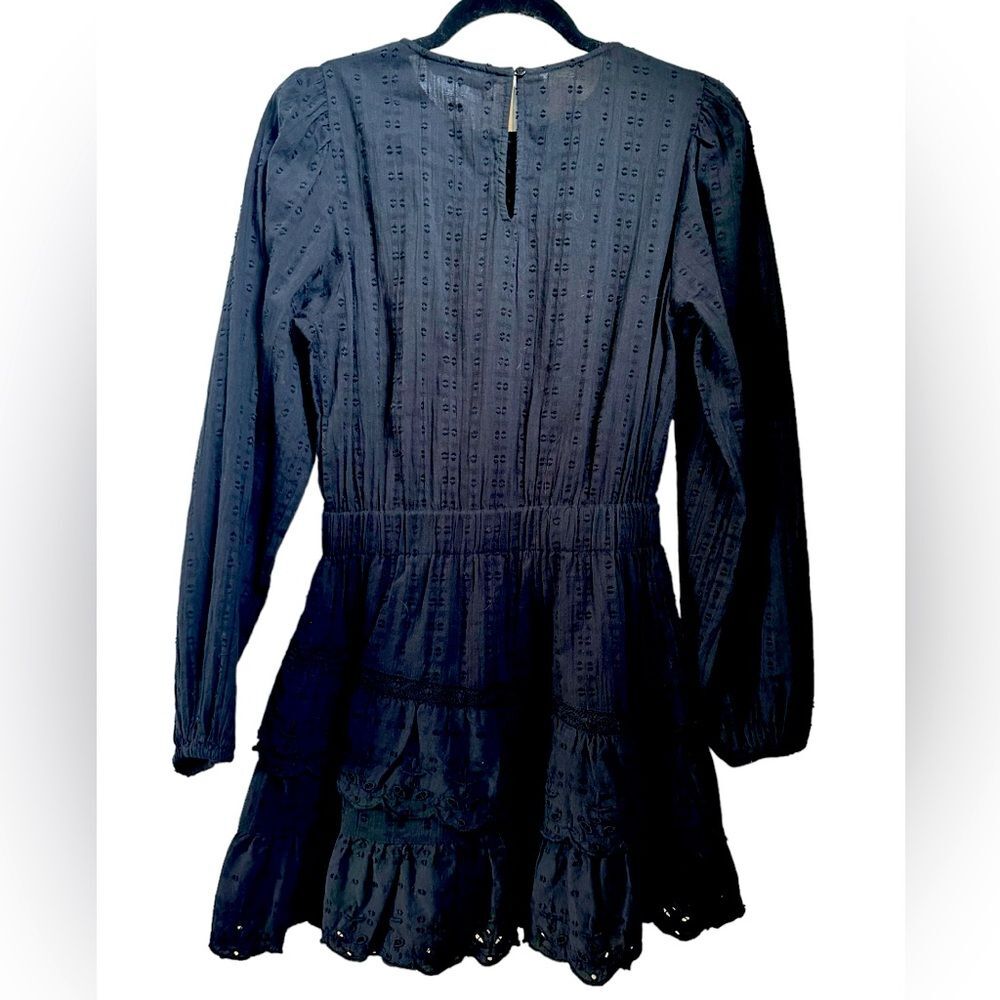 Zara | Black Eyelet Long Sleeve Dress, S - Picture 2 of 6